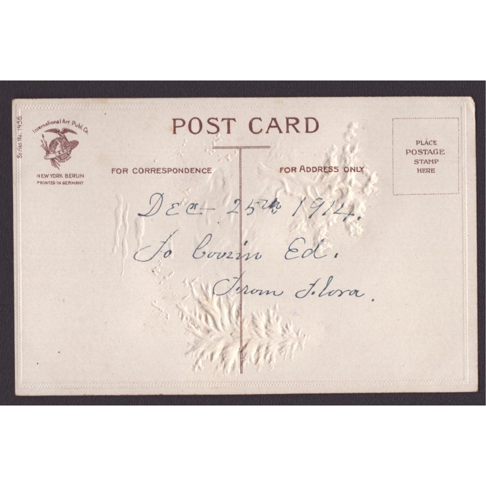 Antique Ellen Clapsaddle Christmas Postcard 1914 Sunset Glitter Embossed VG - Picture 2 of 2